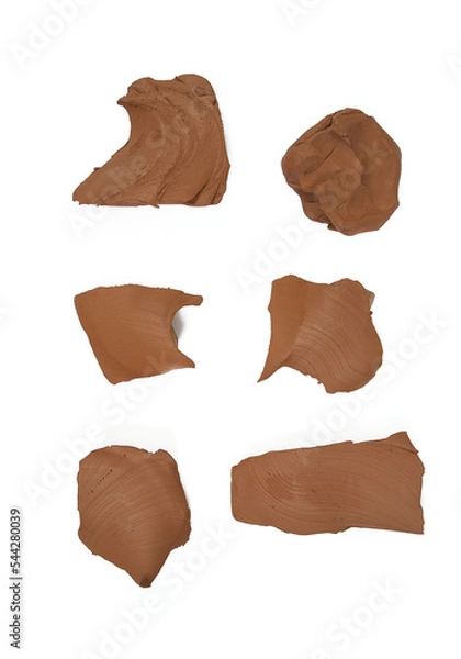 Fototapeta Natural clay piece isolated on white background. Wet clay material for sculpting or modeling.