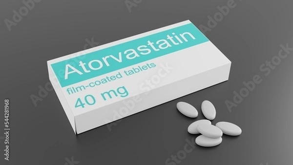 Fototapeta Atorvastatin statin medication used to prevent cardiovascular disease in those at high risk and to treat abnormal lipid levels. 3d illustration