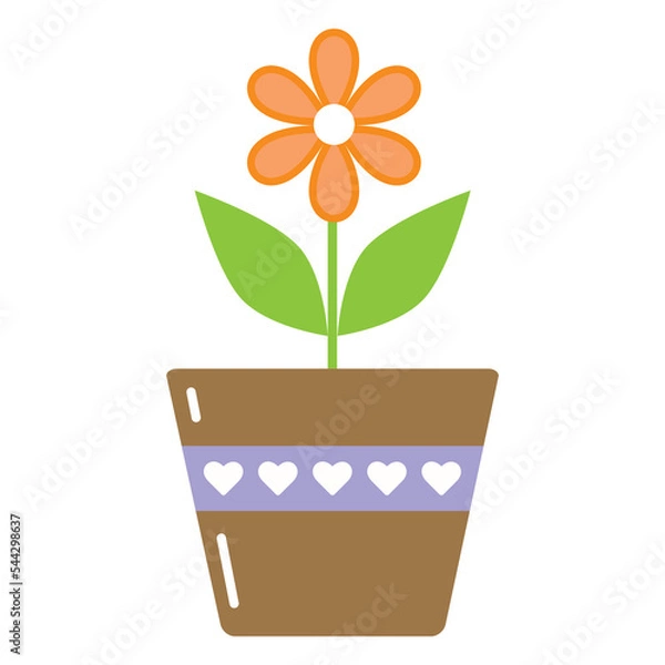 Fototapeta a single vector clipart flower in a pot. Multicolored house plant ,simple flat style illustration.