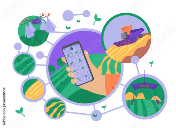 Fototapeta Smart farming with agricultural app controlling the process.