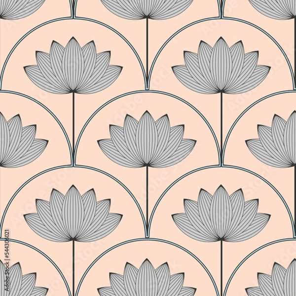 Obraz asian style lotus flower seamless pattern in blue silver ivory