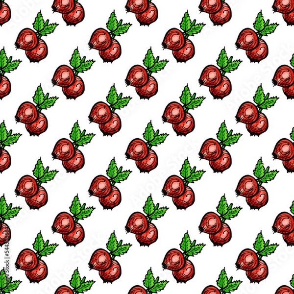Fototapeta Seamless pattern with colored hand drawn rose hip. Suitable for packaging, wrappers, surface and fabric design. PNG illustration