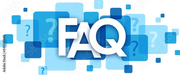 Fototapeta FAQ typography banner with blue question marks on transparent background