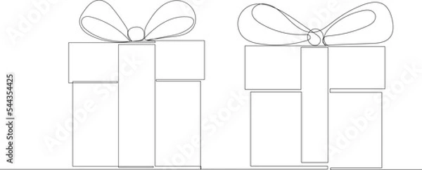 Fototapeta gifts outline, one continuous line drawing, isolated, vector