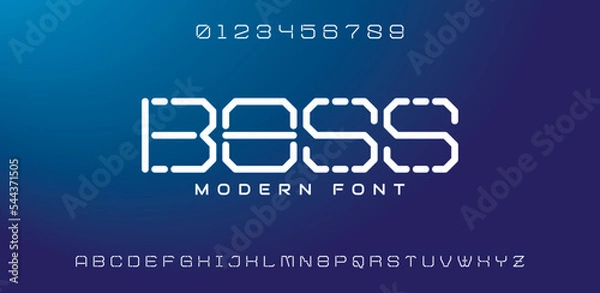 Fototapeta BOSS, minimal line font. Alphabet letter fonts for tech. Typography modern style font set for logo, Poster, Banner. Vector typeface illustration.	