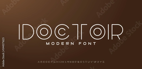 Fototapeta DOCTOR, minimal line font. Alphabet letter fonts for tech. Typography modern style font set for logo, Poster, Banner. Vector typeface illustration.	