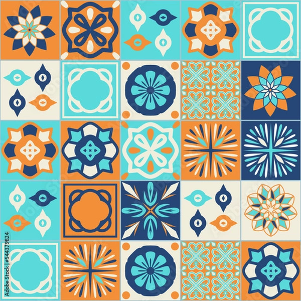 Fototapeta Square ceramic tile design vector illustration, seamless pattern decorative background
