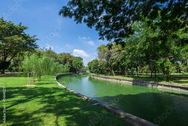 Obraz Natural public garden with green grass and tree, Green place with a freshness condition.