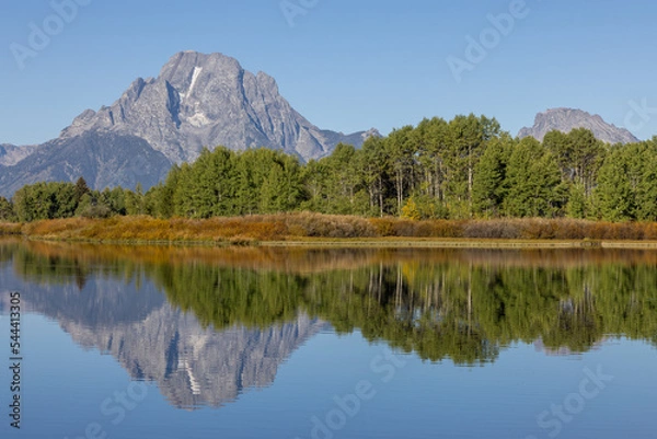 Fototapeta Landscape Reflection at Oxbow Bend in Grand Teton National Park Wyoming in Autumn