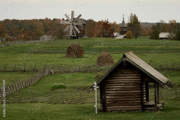 Fototapeta Wooden rural buildings on the island of Kizhi