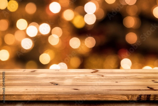Obraz Empty wooden table for product placement or montage with focus to the table top blurred bokeh background, suitable for montage product