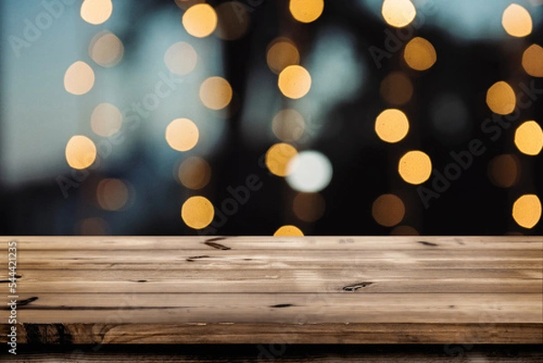 Obraz Empty wooden table for product placement or montage with focus to the table top blurred bokeh background, suitable for montage product