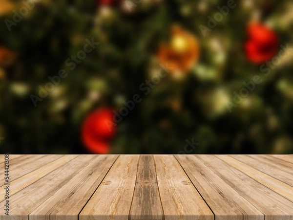 Obraz Empty wooden tabletop and blur room with a Christmas tree background, suitable for montage product