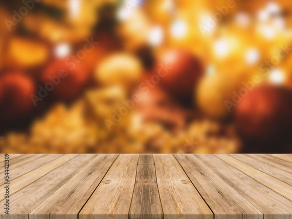 Obraz Empty wooden tabletop and blur room with a Christmas tree background, suitable for montage product