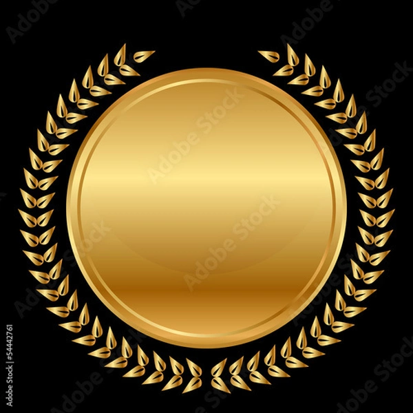 Obraz Vector gold medal and laurels on black background