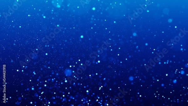 Fototapeta Blue bokeh particles glitter awards dust gradient abstract background. Futuristic glittering in space on blue background.
