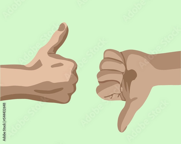 Fototapeta Vector isolated illustration of human hands showing like and dislike.