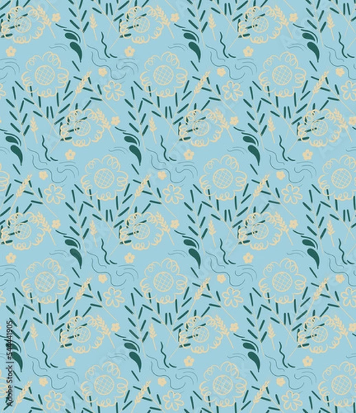 Fototapeta Seamless pattern made of floral botanical elements, lovely organic palette, vector quality