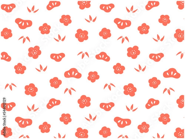 Fototapeta 松竹梅の背景素材-シームレスなパターン-手描き