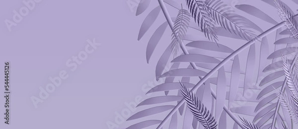 Fototapeta Background from abstract tropical leaves coloured in trendy lavender color. Color of the year 2023 Digital Lavender 3D illustration