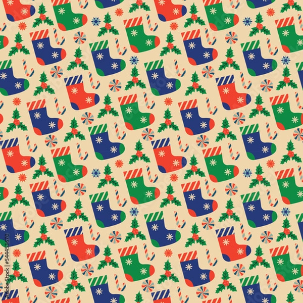 Fototapeta Christmas seamless pattern with Santa Claus Hats. Vector illustration