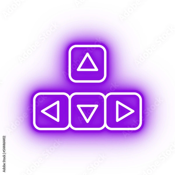 Fototapeta Neon purple arrow keys icon, keyboard buttons on transparent background