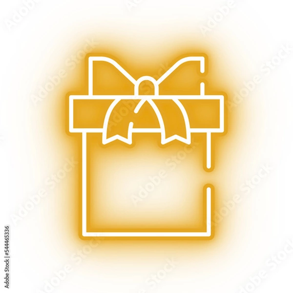 Obraz Neon yellow gift box, christmas present on transparent background