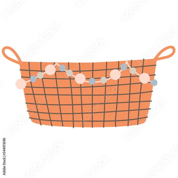 Fototapeta Wicker basket in boho style for nursery.