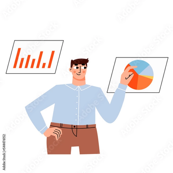 Fototapeta Mbti concept. Strategist character. The man is engaged in analytics. 