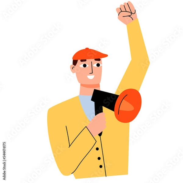 Fototapeta Mbti concept. Warrior character. Man shouts into a loudspeaker.