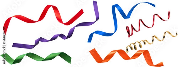 Fototapeta Ribbon collection.red green blue purple ribbon on transparent background.wave ribbon collection  for decoration.