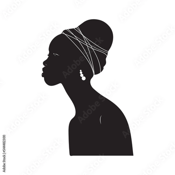 Fototapeta Black woman with puff drawstring ponytail silhouette. Vector illustration of African American woman profile with afro ponytail hairstyle.
