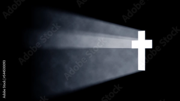 Fototapeta 3D Religious Cross Shaped Hole in the Wall Shinning Light on a Dark Smoky Environment