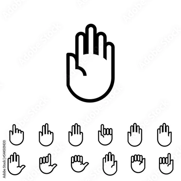 Fototapeta Hand gesture line icons set in modern geometric style