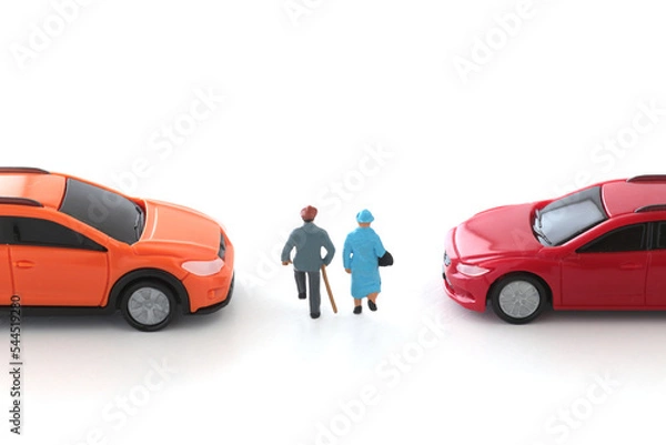 Obraz 安全運転のしおりとミニカー・ミニチュア人形の模型