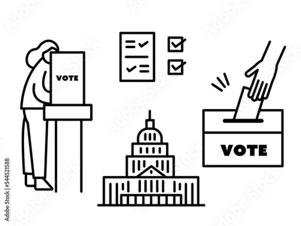 Fototapeta 投票をイメージしたイラスト素材セット　線画のみ