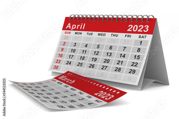 Fototapeta 2023 year. Calendar for April. Isolated 3D illustration