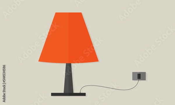Fototapeta Orange table lamp Plugged in the power on Light Brown Background