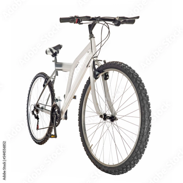 Fototapeta white mountain bike front view in perspective isolated white background