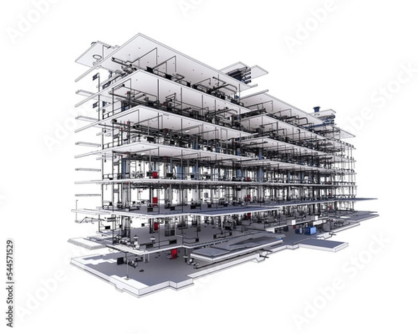 Fototapeta Conceptual visualization of the BIM model utilities of the building PNG transparent background PNG