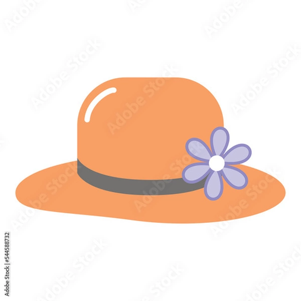 Fototapeta a single vector clipart lady's hat with a flower . Multicolored headdress icon,simple flat style illustration.