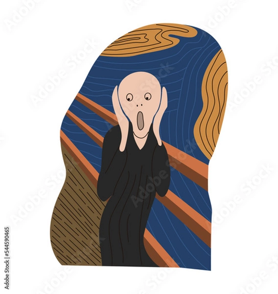 Fototapeta Painting scream in vector. To go on the road. The man screams. Hold your head with your hands. Screaming in fear. Be afraid of the environment. Print for clothes. Creative print on a T-shirt.