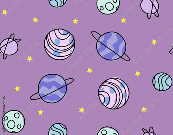 Obraz Cute Doodle Planets seamless pattern