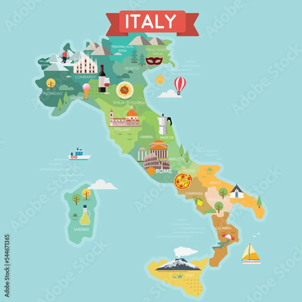 Obraz Italy tourist map with regions.
