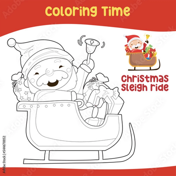 Fototapeta Coloring page Christmas edition. Cute and funny cartoon characters. Printable coloring page for kids. Kawaii Vector illustration. Activity kits for kindergartens student