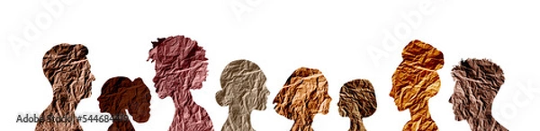Fototapeta Different cultures in international society concept. Diverse group of multiethnic multicultural human silhouette.