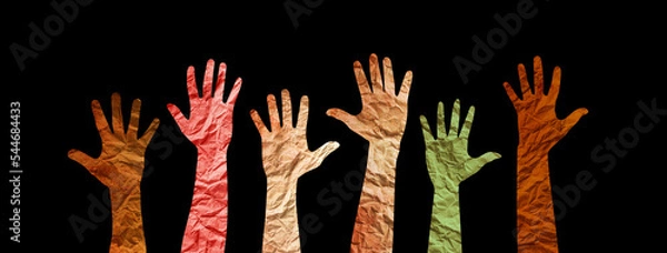 Obraz Different cultures in international society concept. Diverse group of multiethnic multicultural hands silhouette.
