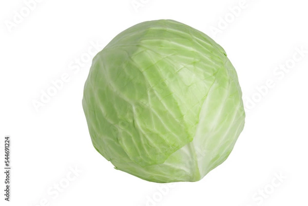 Fototapeta Green round cabbage isolated on white background. Close up of cabbagehead.