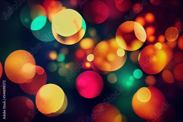 Obraz Blurred Christmas colorful lights decorations. Bokeh background. Warm colors.