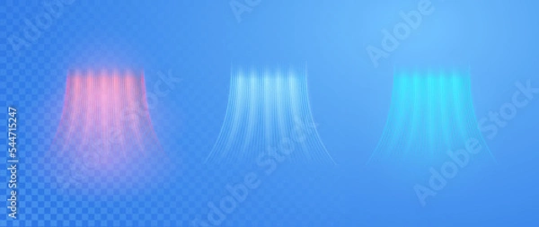 Obraz Warm air flow on a light background. Infrared wind wave light effect. Realistic movement of rarefied water from a humidifier. The concept of power radiation of air flow.